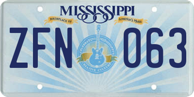 MS license plate ZFN063