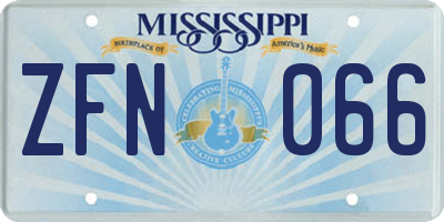 MS license plate ZFN066