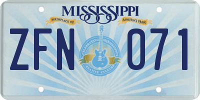 MS license plate ZFN071