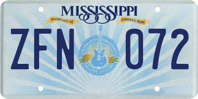 MS license plate ZFN072