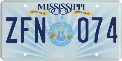 MS license plate ZFN074