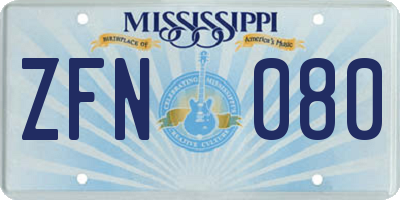 MS license plate ZFN080
