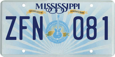MS license plate ZFN081