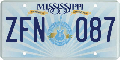 MS license plate ZFN087