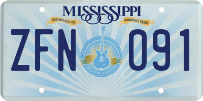 MS license plate ZFN091