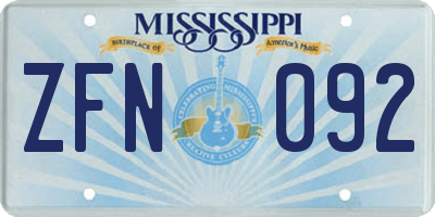 MS license plate ZFN092