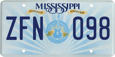 MS license plate ZFN098