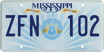 MS license plate ZFN102