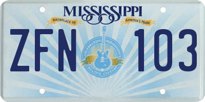 MS license plate ZFN103