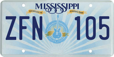 MS license plate ZFN105
