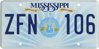 MS license plate ZFN106