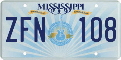 MS license plate ZFN108