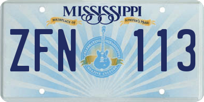 MS license plate ZFN113