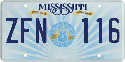 MS license plate ZFN116
