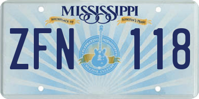 MS license plate ZFN118