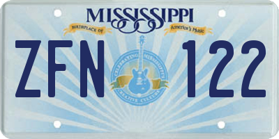 MS license plate ZFN122