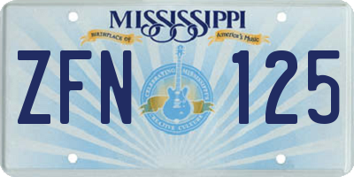 MS license plate ZFN125