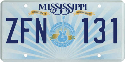 MS license plate ZFN131
