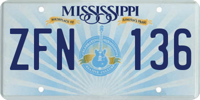MS license plate ZFN136