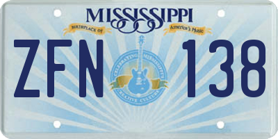 MS license plate ZFN138