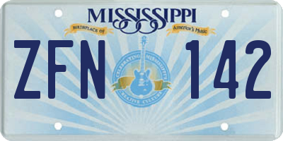 MS license plate ZFN142