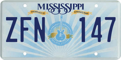 MS license plate ZFN147