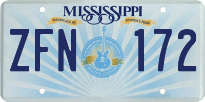 MS license plate ZFN172