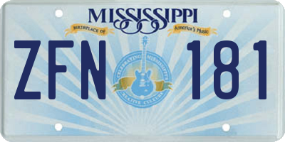 MS license plate ZFN181