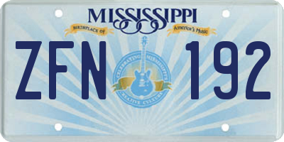 MS license plate ZFN192