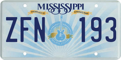 MS license plate ZFN193