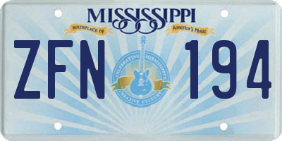 MS license plate ZFN194