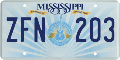 MS license plate ZFN203