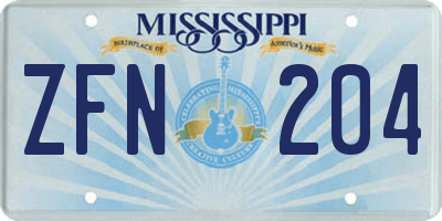 MS license plate ZFN204