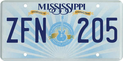 MS license plate ZFN205