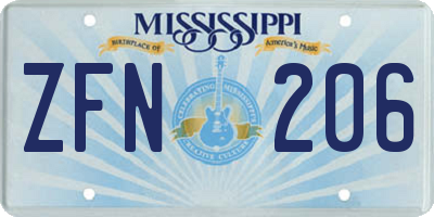 MS license plate ZFN206