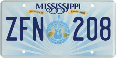 MS license plate ZFN208