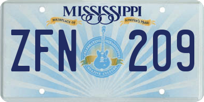 MS license plate ZFN209