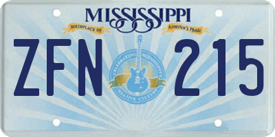 MS license plate ZFN215