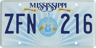 MS license plate ZFN216