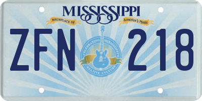 MS license plate ZFN218