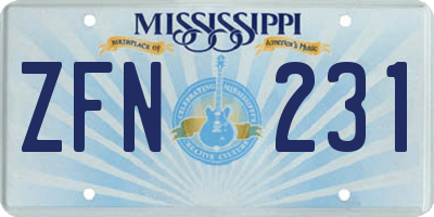 MS license plate ZFN231