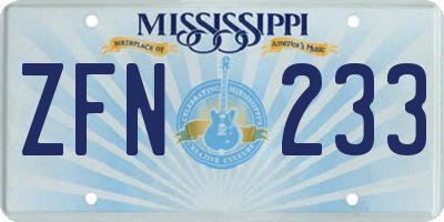 MS license plate ZFN233