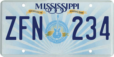 MS license plate ZFN234