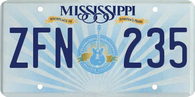 MS license plate ZFN235