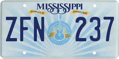 MS license plate ZFN237