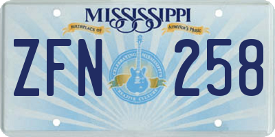 MS license plate ZFN258