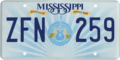 MS license plate ZFN259