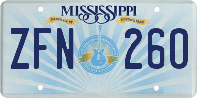 MS license plate ZFN260