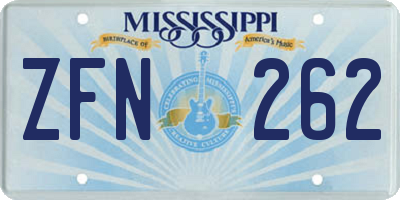 MS license plate ZFN262