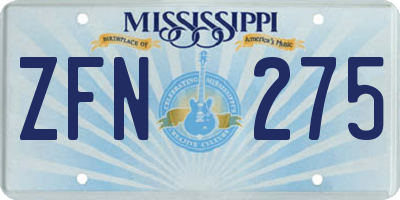 MS license plate ZFN275